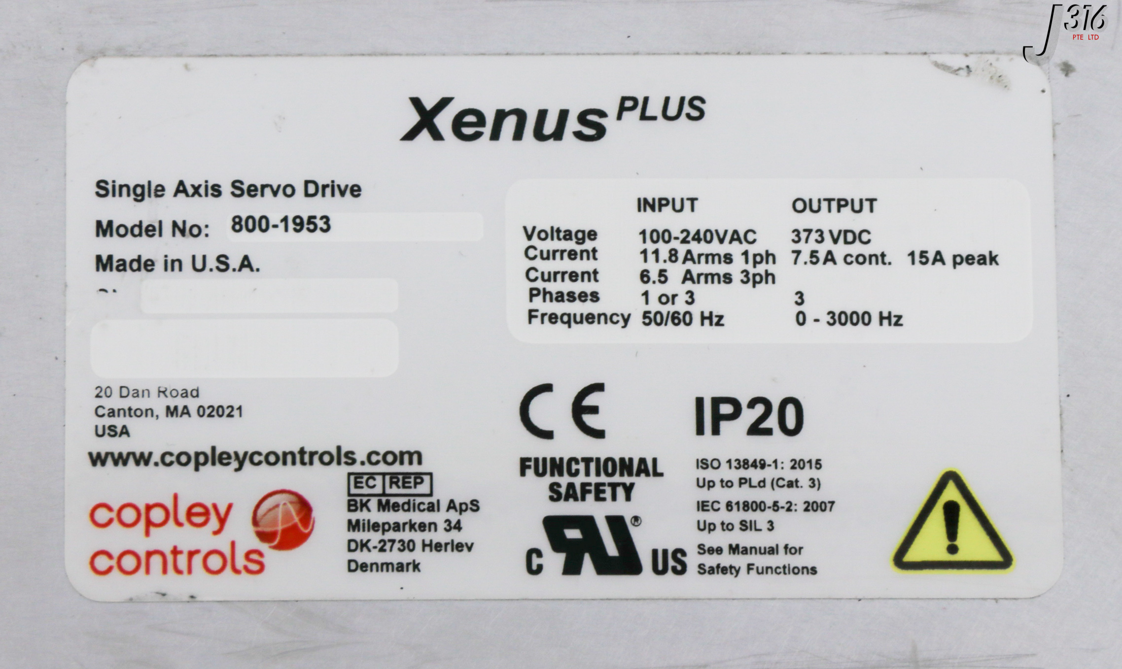 29865 COPLEY CONTROLS SINGLE AXIS SERVO DRIVE, XENUS PLUS 800-1953